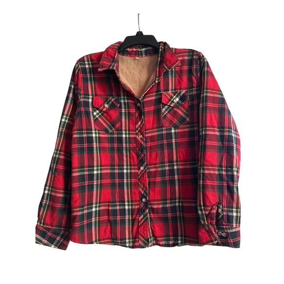 GUC Big Kid's Red Plaid Lined Flannel Shirt Buttons Pockets Fleece Lining Sz 4XL - Picture 1 of 6
